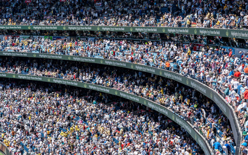 Part of the 94,000+ spectators that attended day one of the 2025 Ashes Test Match in Melbourne at the MCG (Melbourne Cricket Ground), a record crowd for a test match at the MCG. 20 wickets fell. This was the fourth match in a five test series between England and Australia. Image Alamy photo ContributorStephen Dwyer Alamy image ID3DDAYDC