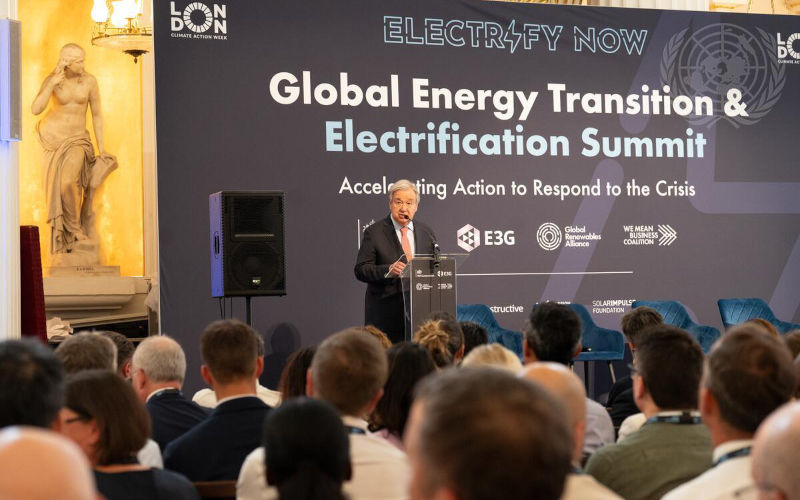 Secretary General António Guterres addresses the Global Energy and Electrification Summit plenary during the London Climate Action Week at Mansion House, United Kingdom. Image UN Photos IDUN71142841