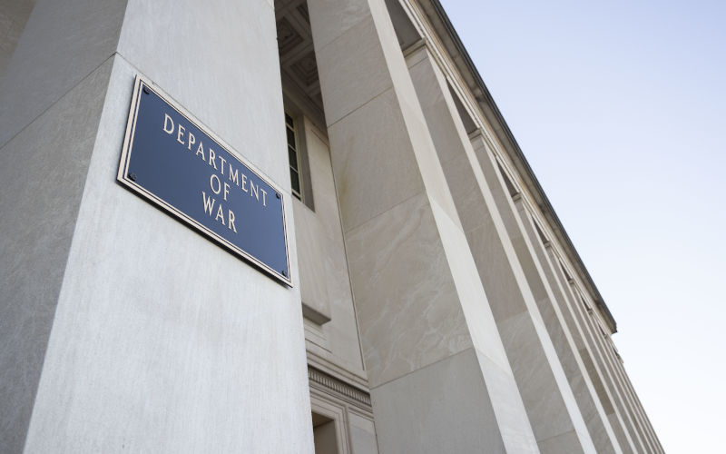 Secretary of War installation of a Department of War plaque at the River Entrance in front of the Pentagon, Washington, D.C., Nov. 13, 2025. Image DoW photo by U.S. Air Force Staff Sgt. Madelyn Keech