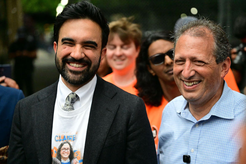 Manhattan, USA. 23rd June, 2026. New York City Mayor Zohran Mamdani (L) joined his endorsed candidate Brad Lander (NY10) (R) at the corner of Rivington and Pitt, near The Rose Center Grand St. Settlement poll site in Manhattan, New York, USA, June 23, 2026. Image Kyle Mazza Sipa USA Alamy Live News Alamy ID 3ETNH5B