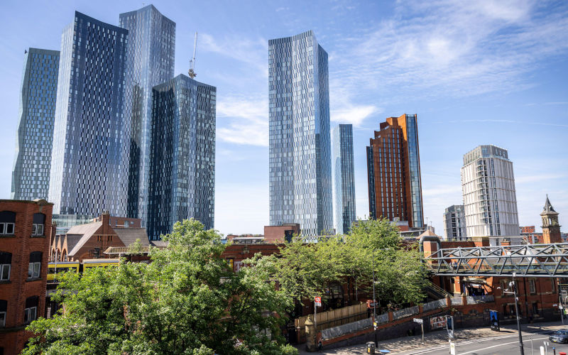 A view of the skyline in Manchester City Centre, home of incoming MP Andy Burnham 22 June 2026. Image James Speakman PA Images. Alamy ID 3ETCMJP