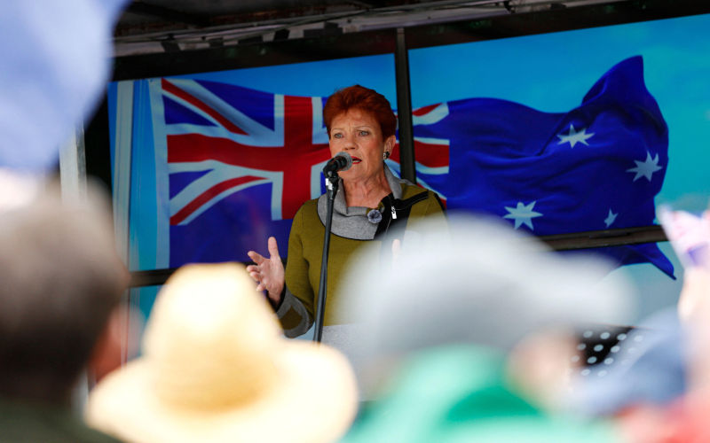 Melbourne, Victoria State, Australia. 30th Nov, 2025. Pauline Hanson, Senator of Australia, is seen giving a speech during the antiimmigration protest. An antiimmigration protest takes place in Melbourne, with demonstrators calling for reduced migration levels and opposing what they describe as government mismanagement of population growth. Participants also voice concerns about a proposed Digital ID system and rising energy costs. A small counterprotest challenges the rallys messages, arguing that the movement promotes misinformation and harmful antiimmigrant rhetoric. Image Alamy Credit Zuma Press Image ID 3D8D079