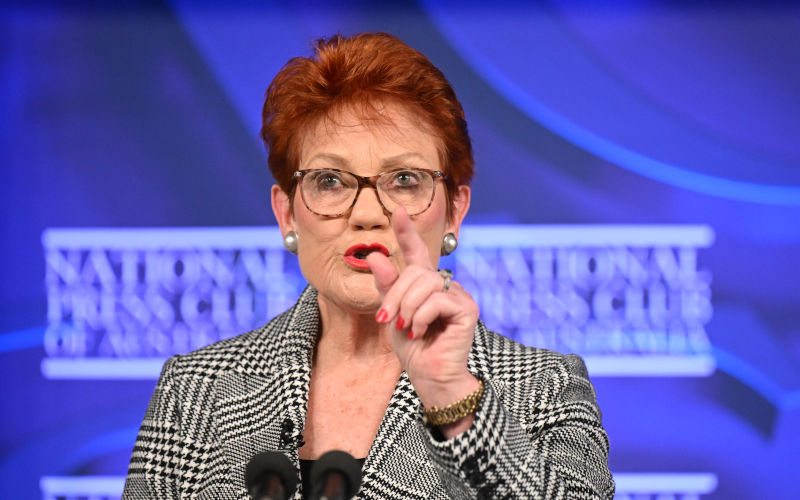 One Nation leader Pauline Hanson addresses the National Press Club in Canberra, Wednesday, June 17, 2026. Image AAP Lukas Coch