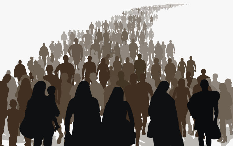 Silhouettes of refugees people leaving persecution or war. Image iStock Route55