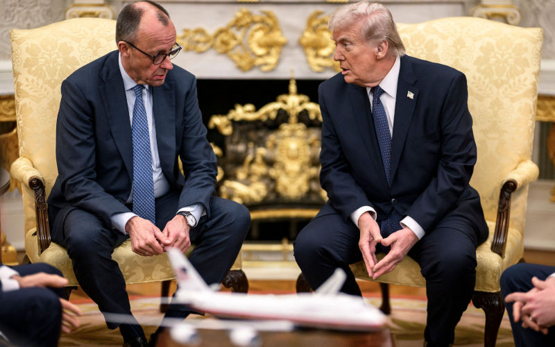 Washington, 3rd Mar, 2026. U.S. President Donald Trump, speaks with German Chancellor Friedrich Merz, left, during a bilateral meeting at the Oval Office. Image Daniel Torok White House Photo Alamy Live News Image ID3DXWJJM