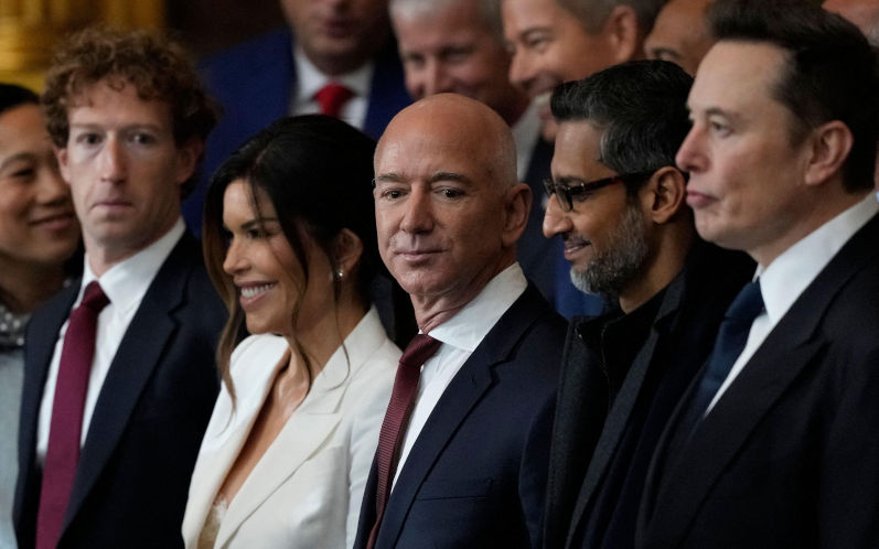 Washington, United States. 20th Jan, 2025. Guests including Mark Zuckerberg, Jeff Bezos, Sundar Pichai and Elon Musk, arrive before the 60th Presidential Inauguration in the Rotunda of the U.S. Capitol in Washington, Monday, Jan. 20, 2025. Pool Photo by Julia Demaree Nikhinson UPI Credit UPI Alamy Live News Image ID2S80BAR