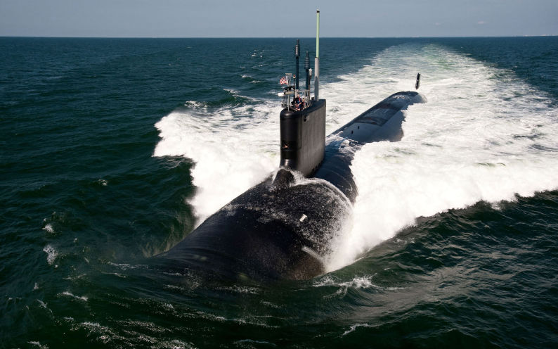 Atlantic Ocean, The Virginia class attack submarine USS California (SSN 781) underway during sea trials in 2011. Image Stocktrek images inc. Alamy ID D9GT1G
