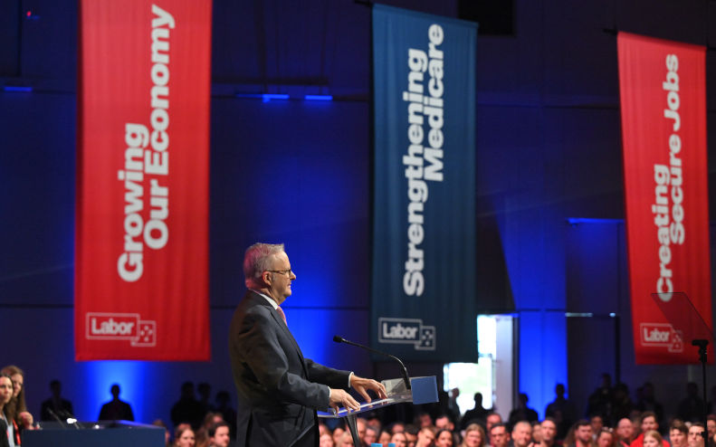 Prime Minister Anthony Albanese makes his closing remarks for the 50th Australian Labor Party (ALP) national convention at the Adelaide Convention Centre, in Adelaide, Saturday, July 25, 2026. Image AAP Image Mick Tsikas