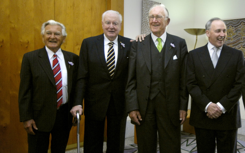 Former Australian Prime Ministers (LR) Bob Hawke, Gough Whitlam, Malcolm Fraser, Paul Keating Sorry Day, Canberra Feb. 13, 2008. Image AAP Alan Porritt