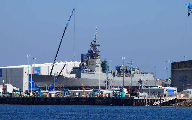 A 2015 image of Osborne Shipyard from the Port River with HMAS Hobart in dock. Image Wikimedia Commons By Bahudhara Own work, CC BYSA 4.0, https commons.wikimedia.org w index.php?curid=40377738