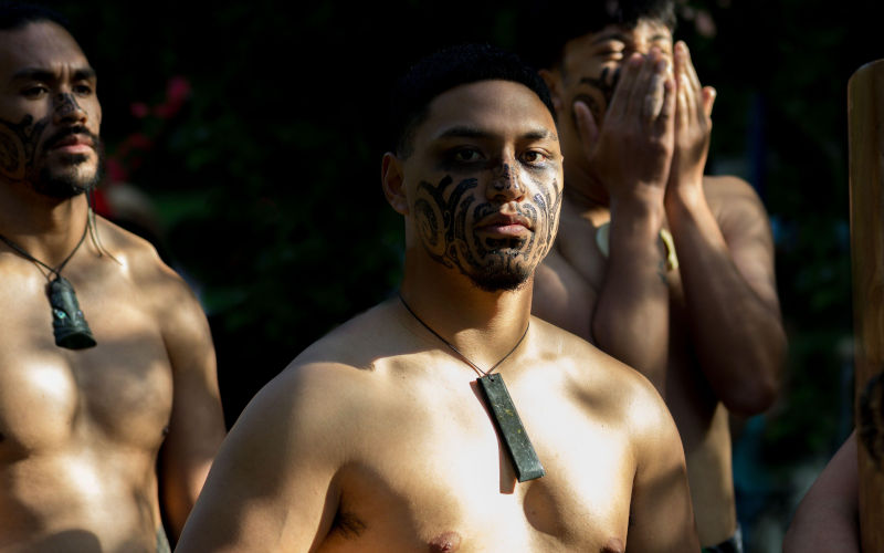 Performers representing traditional Maori culture at the Portugalete and Basque Country International Folklore Festival in 2025 Image Alamy David Asumendi Image ID 3CMXA9G