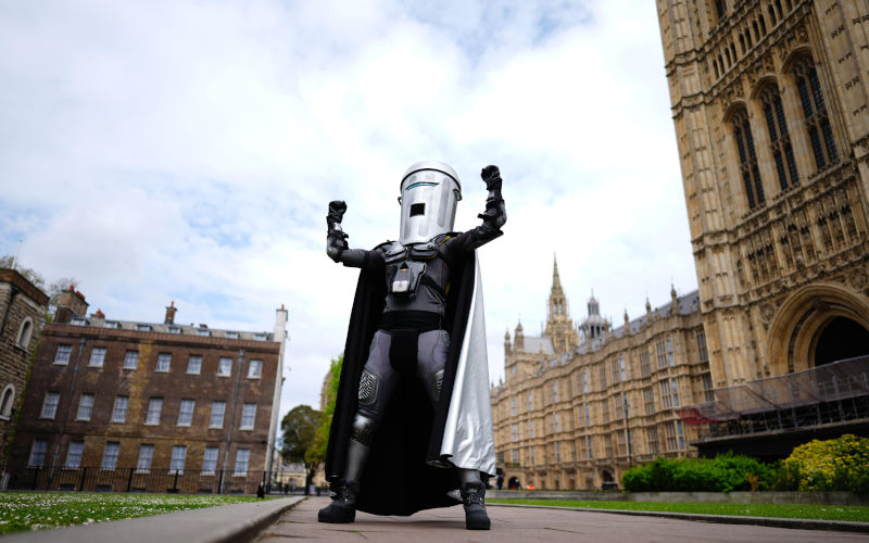 Mayor of London election candidate Count Binface poses outside Parliament on College Green, central London. Issue date Monday December 16, 2024. Image Alamy Adam Chown Image ID 2YXEM6M