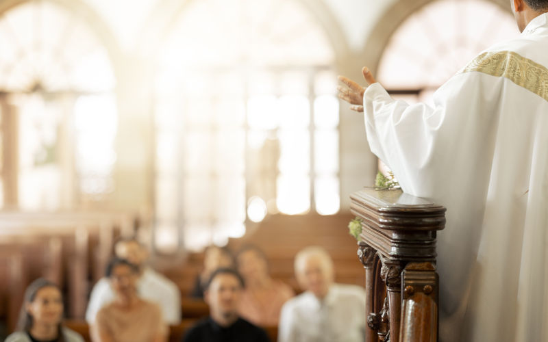 Congregation, religion and faith in church preaching sermon. ImageiStock PeopleImages