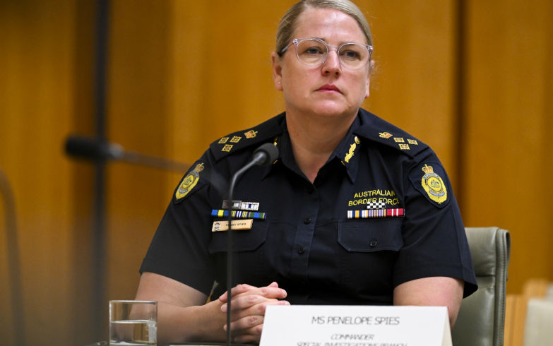 Commander Special Investigations Branch at the Australian Border Force Penelope Spies appears before a Senate inquiry at Parliament House in Canberra, Monday, October 17, 2022. Image AAP Lukas Coch