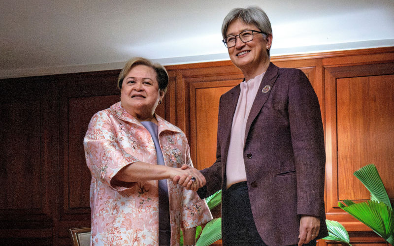 Philippines Foreign Secretary Theresa Lazaro, left, meets with Australia Foreign Minister Penny Wong during a bilateral meeting on the sidelines of the Association of Southeast Asian Nations (ASEAN) Foreign Ministers Meeting in Pasay, Metro Manila, Philippines Thursday, July 23, 2026. Image AAP Ezra Acayan Pool Photo via AP