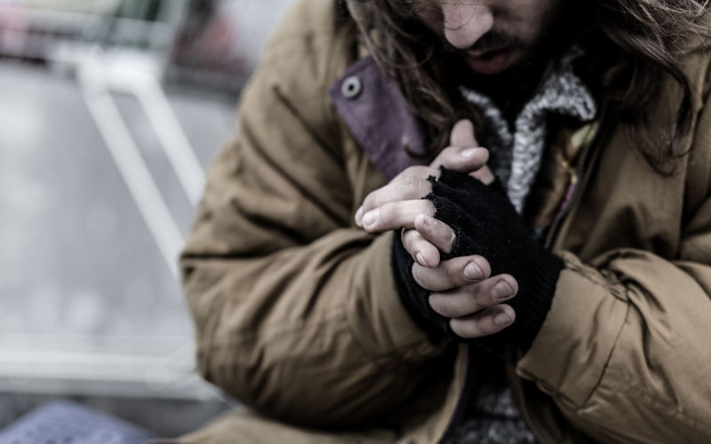 Closeup of homeless man hands. A homeless person in the city. Image iStock KatarzynaBialasiewicz
