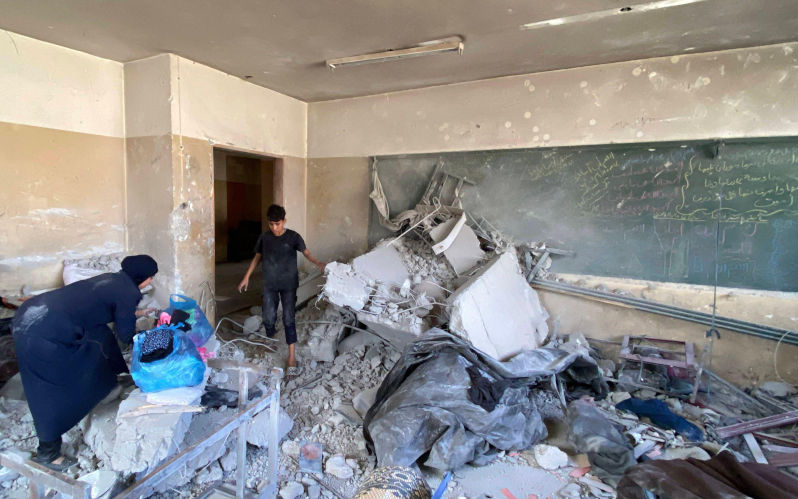 A view of the destruction resulting from the Israeli army s attack on the Abdel Fattah Hamoud School on Jaffa Street A view of the destruction resulting from the Israeli army s attack on the Abdel Fattah Hamoud School on Jaffa Street, sheltering displaced Palestinians in Gaza City, Gaza on October 07, 2024. Image Alamy IMAGO Hadi Daoud apaimages. Image ID 2Y8Y8P5