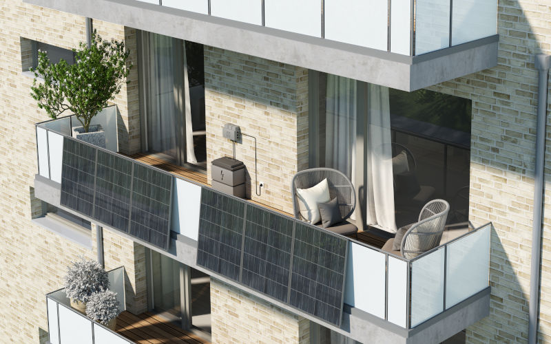 3d rendering of a modern building with balcony power plant and solar panels Image iStock Oliver Hasselluhn