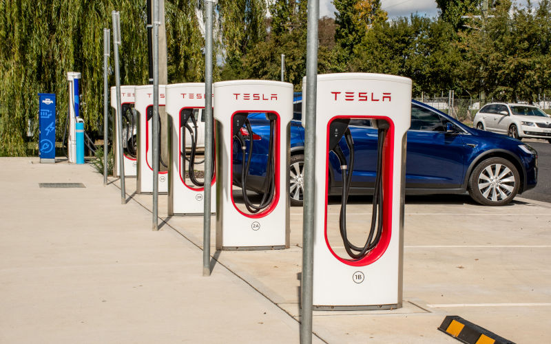 Tesla electric car vehicle charger station. Image iStock Daria Nipot