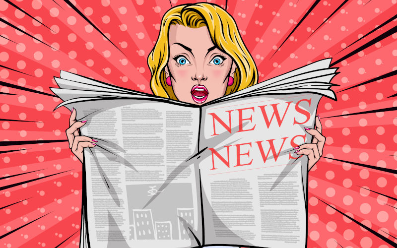 A pop art style cartoon of a woman reading a newspaper. Image iStock Serhii Yakovliev
