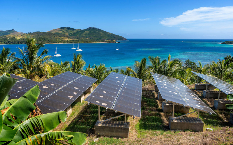 Solar Farm providing electricity for island resort, Nanuya Island, Yasawa Group, Fiji Image Alamy Ian Beattie Image ID 2JWJ7F2