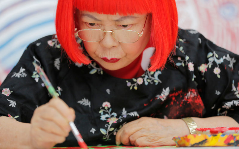 Japanese avantgarde artist Yayoi Kusama works at her studio in Tokyo, Wednesday Aug 1, 2012. Image AP Itsuo Inouye, File.