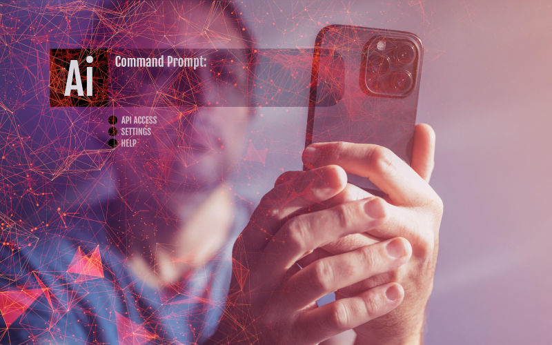 Artificial Intelligence man typing ai command prompt on smartphone app, selective focus. Image Igor Stevanovic Alamy Alamy ID 2WDREHX