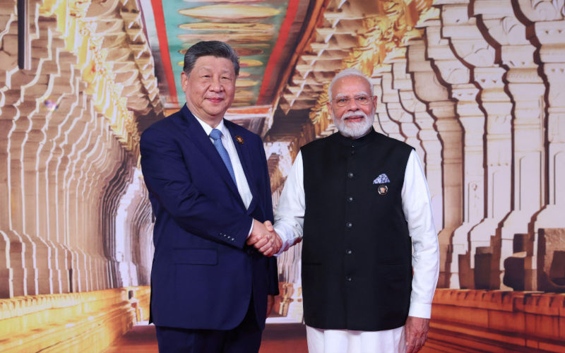 New Delhi, India. 12th Sep, 2026. Indian Prime Minister Narendra Modi, right, welcomes Chinese President Xi Jinping, left, on arrival for the BRICS summit at Bharat Mandapam, September 12, 2026 in New Delhi, India. Image PIB Handout Press Information Bureau Alamy Live News Image ID 3FGGBH2