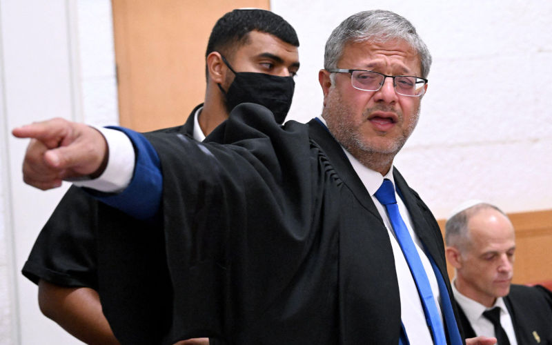 Jerusalem, Israel. 01st Oct, 2026. Rightwing Otzma Yehudit Chairman Minister Itamar Ben Gvir (C) points to Arab Knesset members before a session in the Israeli High Court, where he wanted to disqualify all the Arab Parties from running in the upcoming general elections on Thursday, October 1, 2026. Image Debbie Hill UPI Alamy Live News Image ID 3FN3A9J