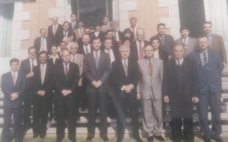 Israeli and Palestinian lawmakers pose with Spains thenPrince of Asturias, Felipe, in 1997, during a delegation trip to Strasbourg, France, and Valencia, Spain. The visit brought together members of the Knesset and the Palestinian Legislative Council amid hopes for peace. Image Haaretz