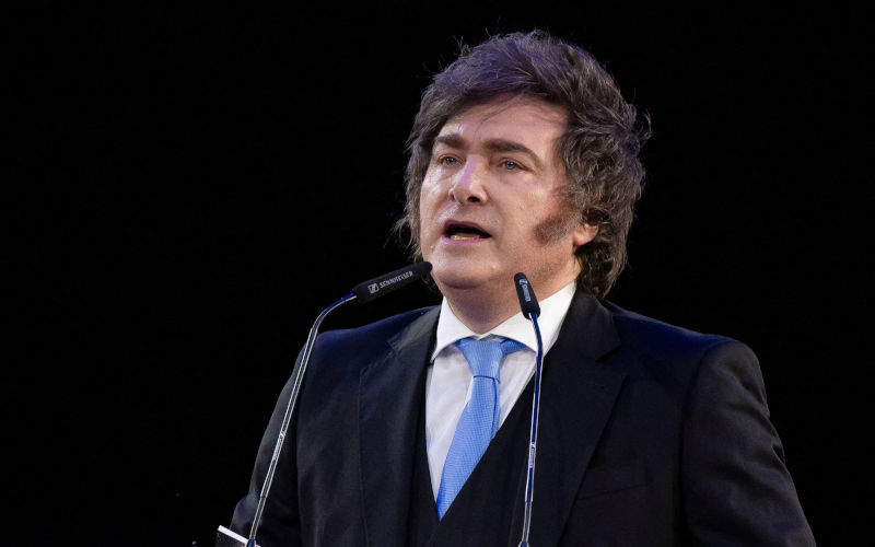 The President of Argentina, Javier Milei, during the closing ceremony of the Madrid Economic Forum, at the Palacio de Vistalegre, on 14 March, 2026. Image Alamy Gonzales Oscar Image ID 3E154YC